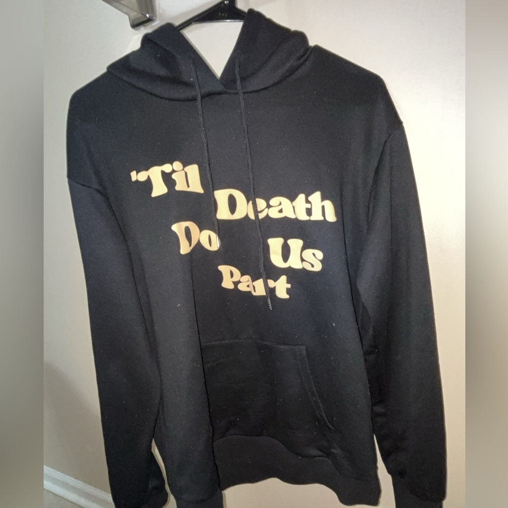 Black “‘Til Death Do Us Part” Skeleton Couple Graphic Hoodie
